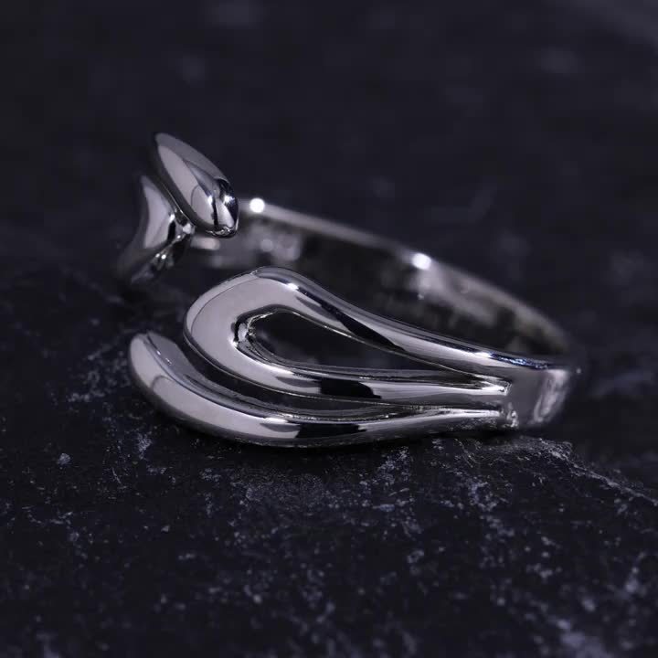 Women's 925 Silver Open Ring Hip Hop Geometric Line Adjustable Finger Ring